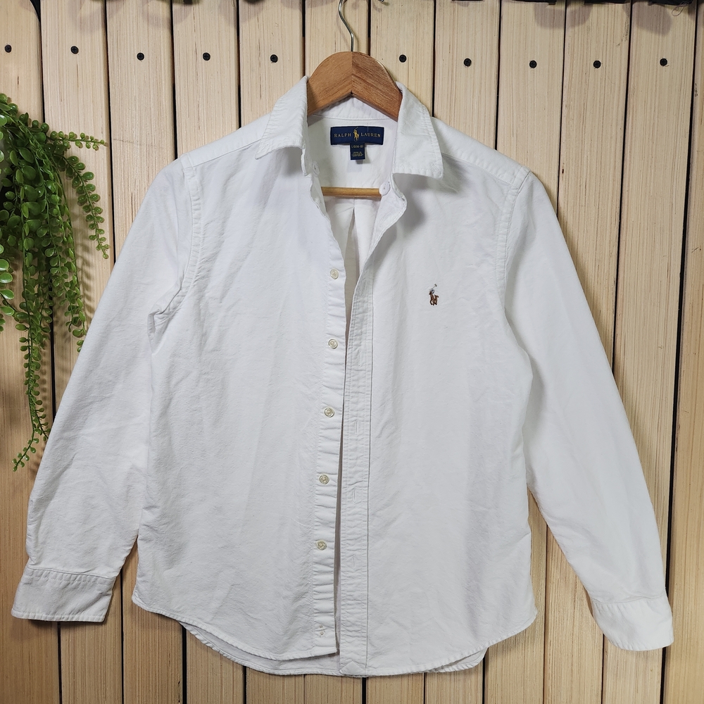 Ralph Lauren Shirt Multicolor Pony Logo White Shirt Youth 14 16, fits like S
